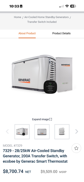 Generac 7329 standby generator and transfer switch