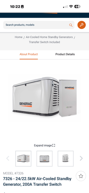Generac 7326 standby generator and transfer switch